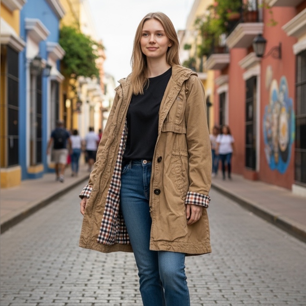 Abercrombie & Fitch Women's Beige jacket with Checkered Lining